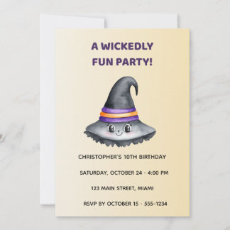 Convite Cute Witch Hat Halloween Birthday Invitation Kids