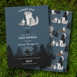 Convite Cute Wolf Baby Pup and Mom Woodland Baby Shower