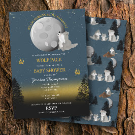 Convite Cute Wolf Pack Woodland Moon Howling Baby Shower