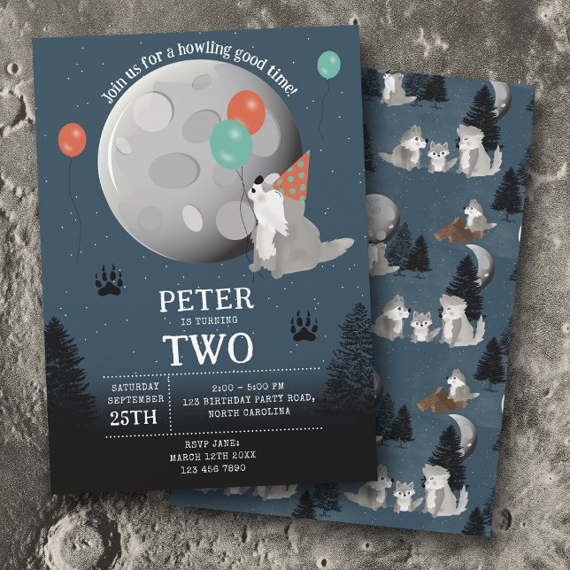 Convite Cute Wolf Pack Woodland Moon Howling Birthday (Cute Wolf Pack Woodland Moon Howling Birthday Invitation)