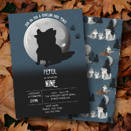 Convite Cute Wolf Woodland Moon Howling Kids Birthday