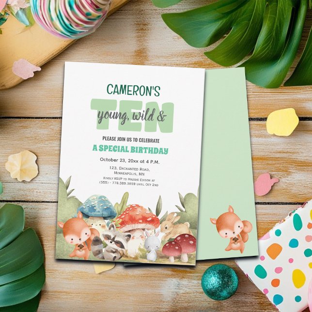 Convite Cute Woodland Animals 10th Birthday Party  (Criador carregado)