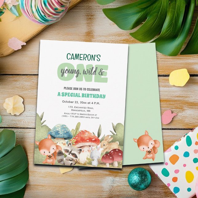 Convite Cute Woodland Animals 1st Birthday Party  (Criador carregado)