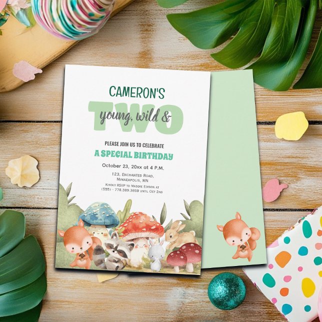 Convite Cute Woodland Animals 2nd Birthday Party  (Criador carregado)