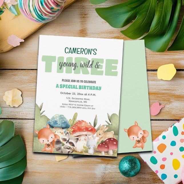 Convite Cute Woodland Animals 3rd Birthday Party  (Criador carregado)