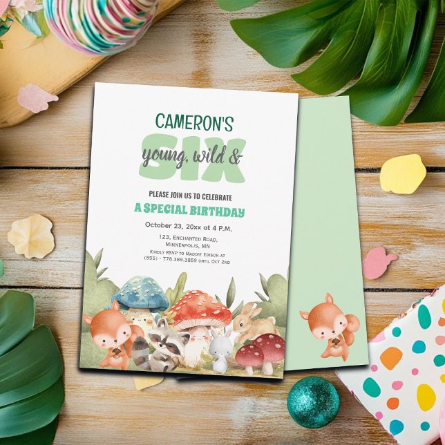 Convite Cute Woodland Animals 6th Birthday Party  (Criador carregado)