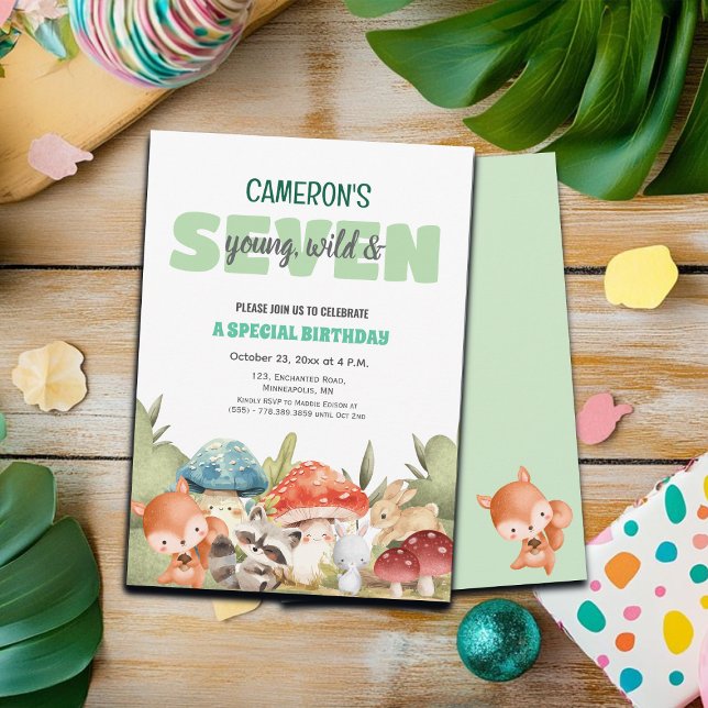 Convite Cute Woodland Animals 7th Birthday Party  (Criador carregado)