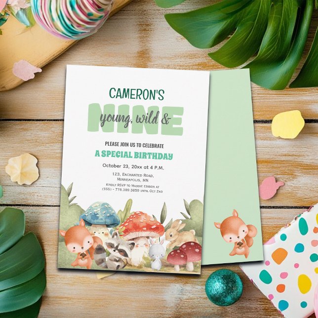 Convite Cute Woodland Animals 9th Birthday Party  (Criador carregado)