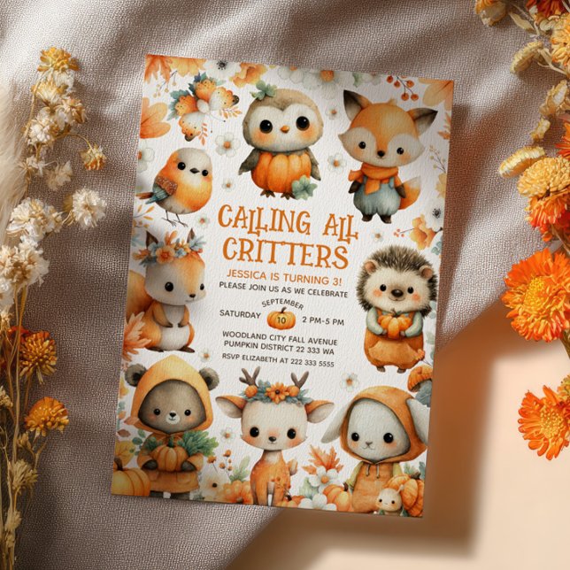 Convite Cute Woodland Animals Festive Autumn Kids Birthday (Criador carregado)