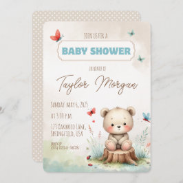 Convite Cute Woodland Bear Baby Shower Invitation