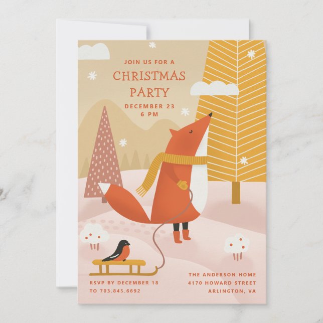 Convite Cute Woodland Fox | Winter Forest Christmas Party (Frente)