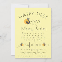Convite Cute Yellow Customized Honey Bee First Birthday 