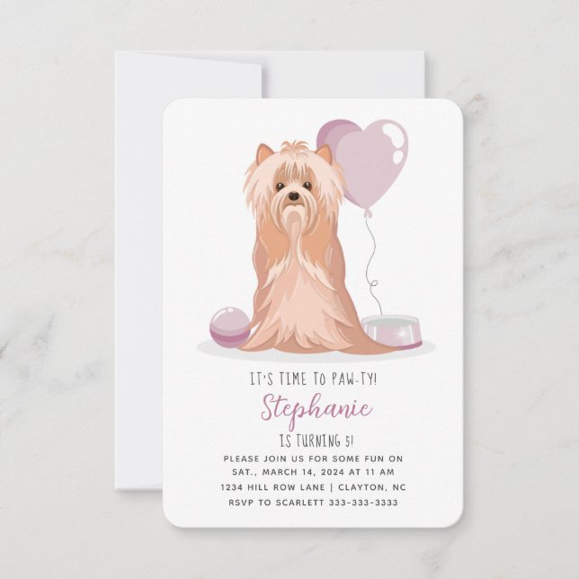 Convite Cute Yorkshire Terrier Birthday (Frente)