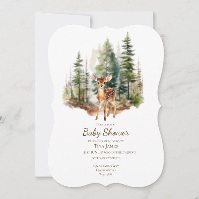 Convite Cute Young Deer Baby Shower Invitation (Frente)