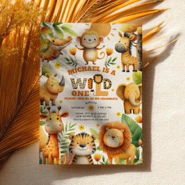 Convite Cute ZOO Safari Animals WILD ONE 1st Birthday