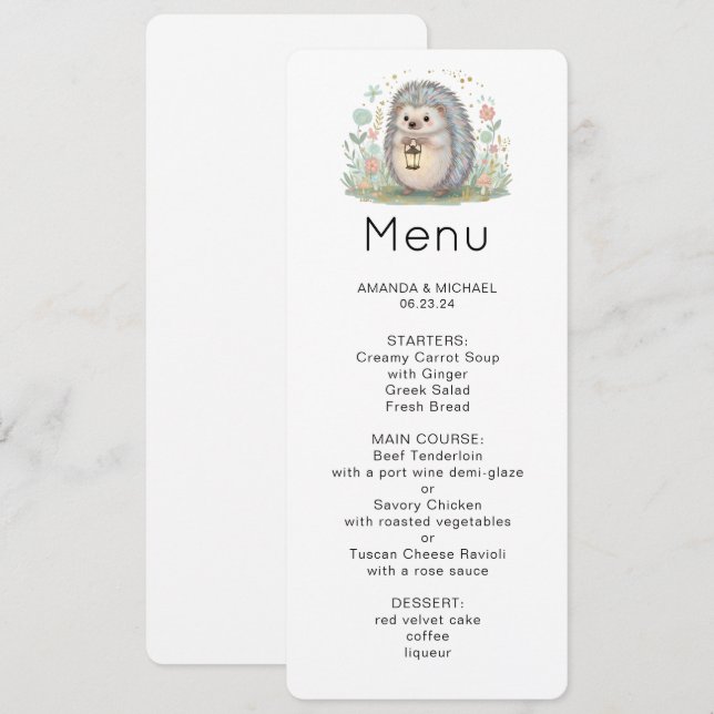 Convite Cuteouriço com Menu de Lanterna (Frente/Verso)