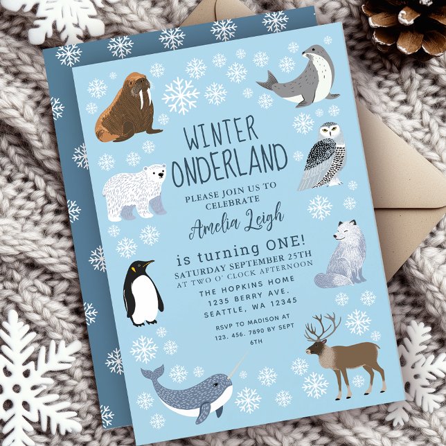 Convite Cuter Animals Winter Onederland Kids 1st Birthday (Criador carregado)