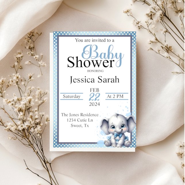 Convite Cutie Blue Elephant - Pequeno Amendoim (Criador carregado)