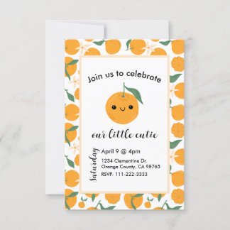 Convite Cutie Clementine Mandarin Tangerine Orange Blue