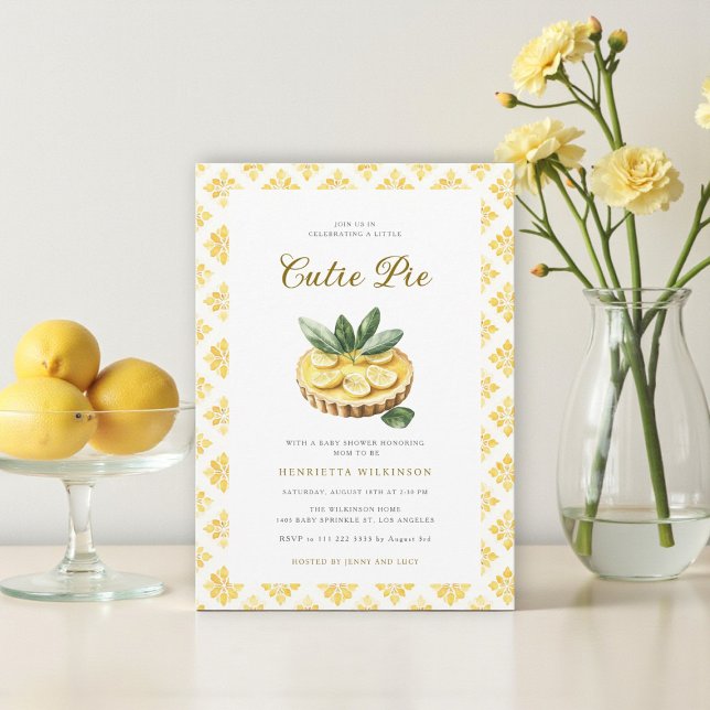 Convite Cutie Pie Lemon Tart Watercolor Baby Shower  (Criador carregado)
