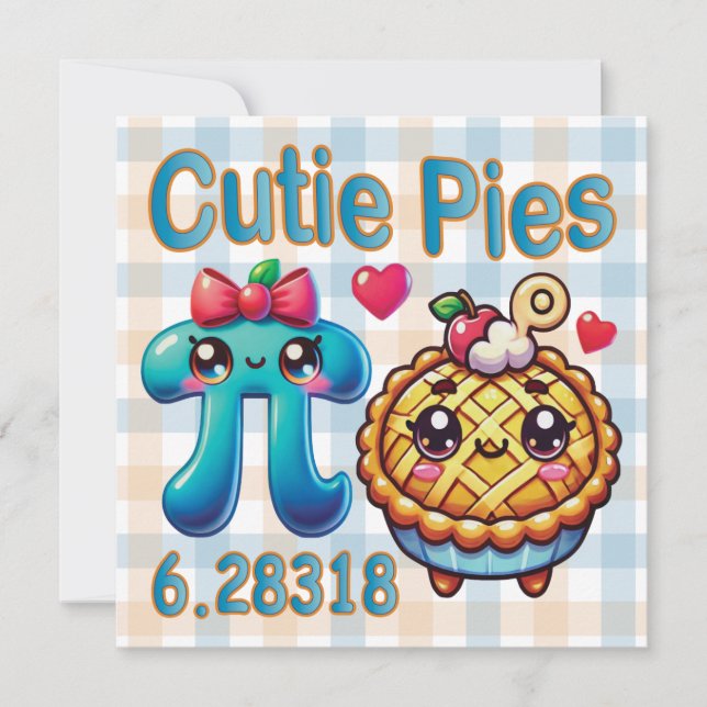 Convite "Cutie Pies" - Símbolo de Pi Cónico e Pie Pun (Frente)