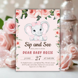 Convite Cutil Elefante Blush Sip Floral Cor-de-rosa e veja