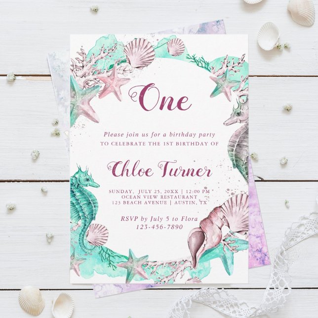 Convite Cyan & Lavanda debaixo do aniversário da Sea Girl (Criador carregado)