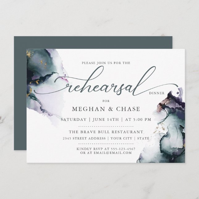 Convite Cyan Purple Fantasy Ocean Ameyst Gem Geode (Frente/Verso)