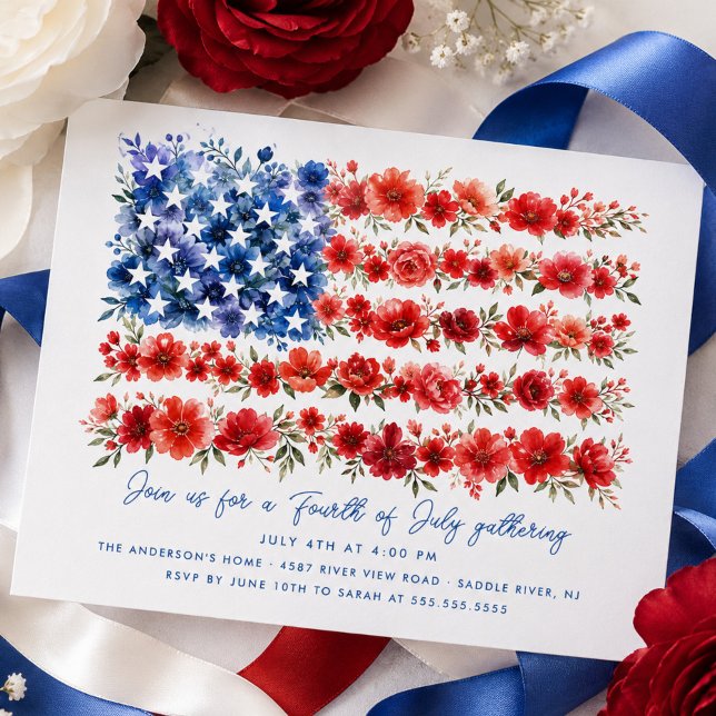 Convite da Bandeira Americana Floral (Criador carregado)