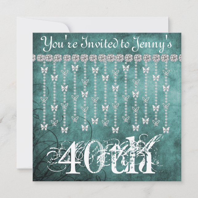 Convite da borboleta BLING do aniversário de 40 (Frente)