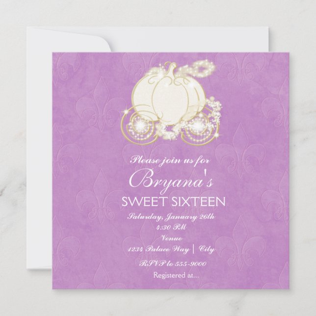 Convite da Carruagem Purple Princess Cinderela (Frente)