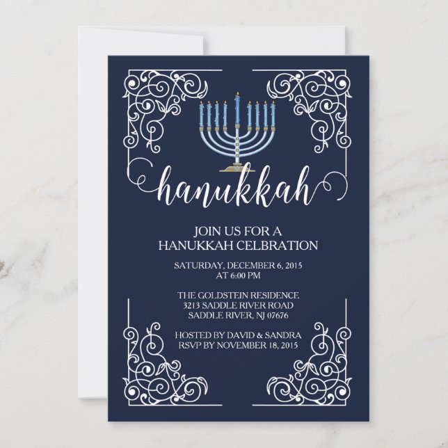 Convite da celebração de Menorah Hanukkah do (Frente)