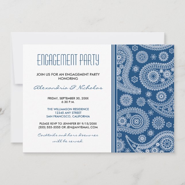 Convite da festa de noivado de Paisley do Henna (Frente)