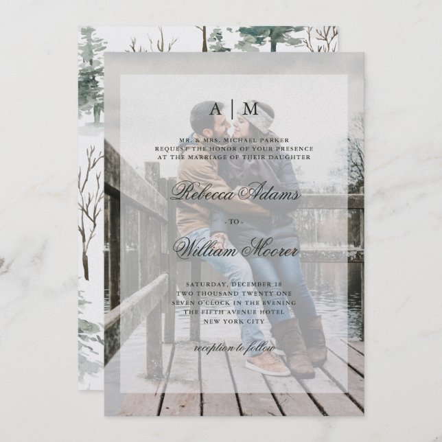 Convite da foto da floresta | do inverno com folha (Frente/Verso)
