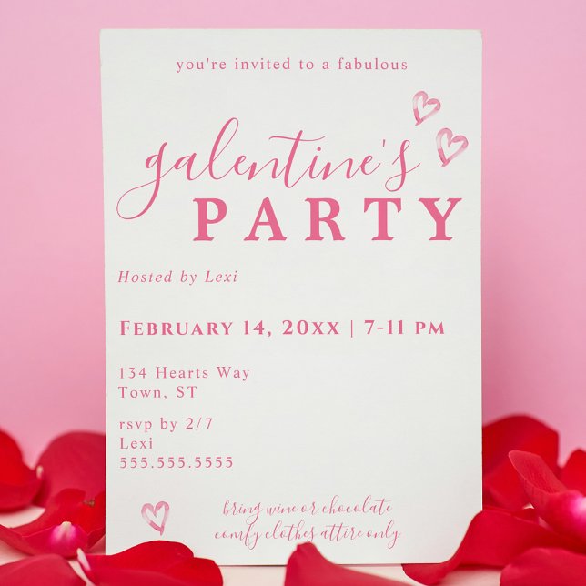 Convite da Galentina a Coração de Água Rosa (Pink Watercolor Heart Galentine's Invitation
)