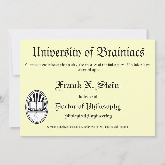 Convite da graduação do diploma de Franknstein (Frente)