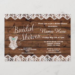 Convite da madeira do espartilho do laço do chá de