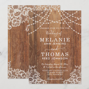Convite da madeira do país e do casamento do laç