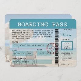 Convite da passagem de embarque do casamento de