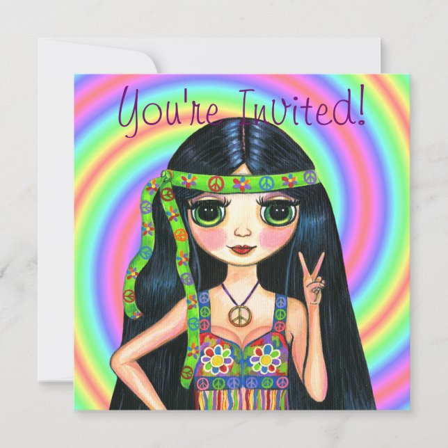 Convite Da paz sinal de paz de piscamento do Hippie da (Frente)