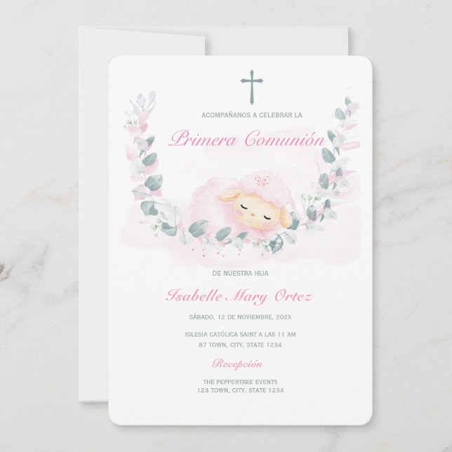Convite Da Primeira Comunhão Personalizada Com o Desenho d (Frente)