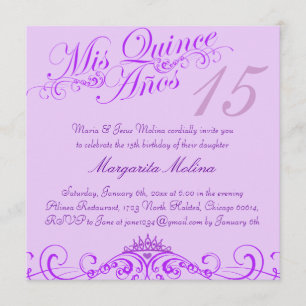 Convite da Princesa Tiara Purple Quinceanera