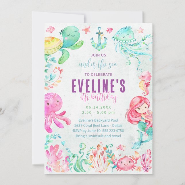 Convite da Sereia e Amigos Debaixo do Mar (Frente)