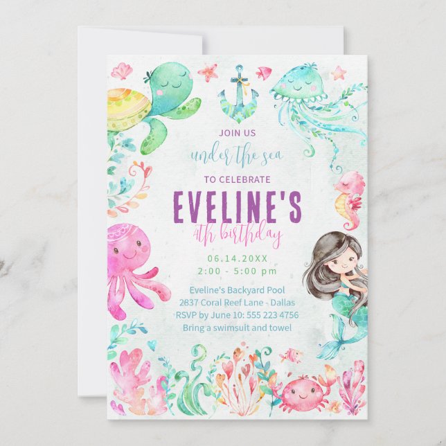Convite da Sereia e Amigos Debaixo do Mar (Frente)