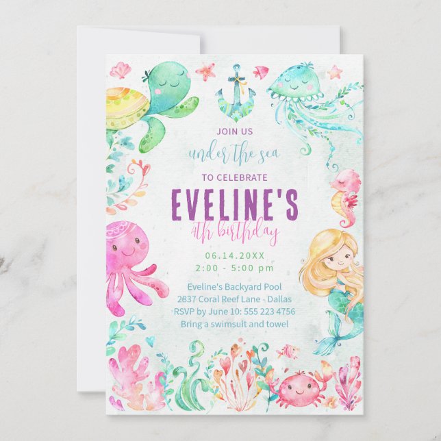Convite da Sereia e Amigos Debaixo do Mar (Frente)
