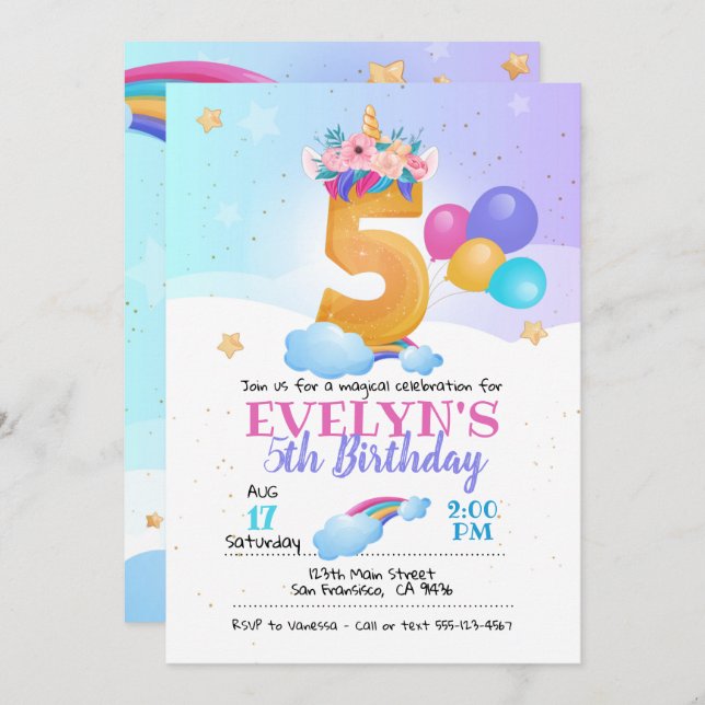 Convite da Unicórn, Aniversário do 5 da Unicórn (Frente/Verso)