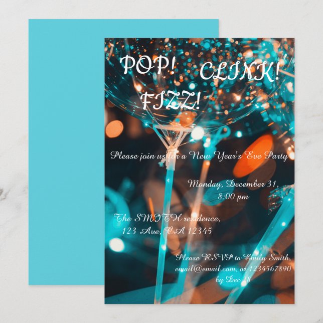 Convite da véspera de Ano Novo do rico e do (Frente/Verso)