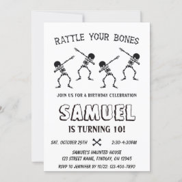 Convite Dabbing Skeleton Halloween Feliz Festa de Aniversá