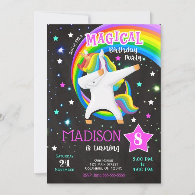 Convite Dabbing Unicorn Birthday (Frente)