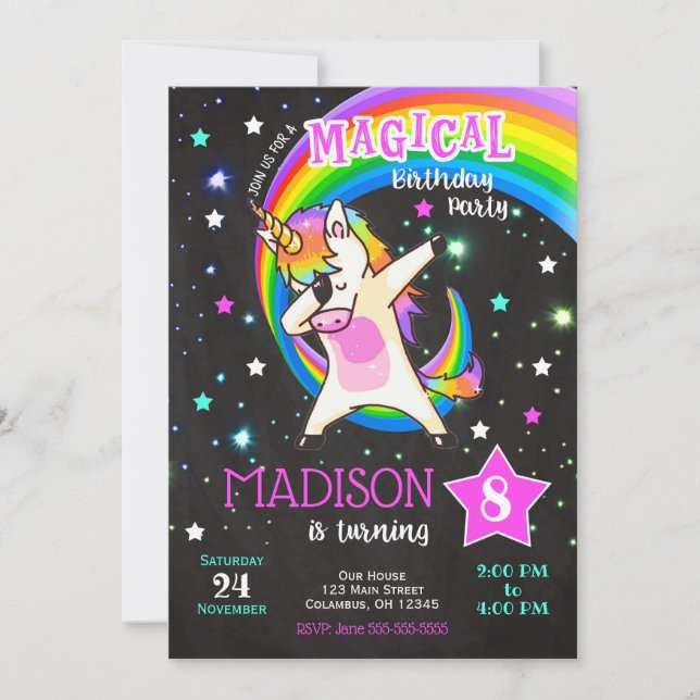 Convite Dabbing Unicorn Birthday (Frente)